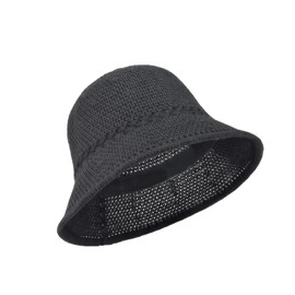 MUNSKT Women Crochet Mesh Bucket Bucket Hat Foldable Soft Lightweight Mesh Bucket Hat, black, Unit size