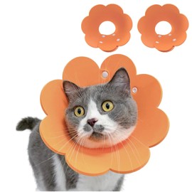 PUMYPOREITY 2 Pieces Cat Collar, Soft Protective Collar, Cat Collar, Recovery Collar, Soft Sunflower Cat Protective Collar After Surgery and Injuries (Orange, S)