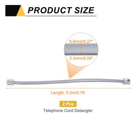 MECCANIXITY 2 Pack Telephone Cord, 0.7ft Phone Cable RJ12 6P6C Male to Male Straight Wired Handset Cord for Home, Office, Grey