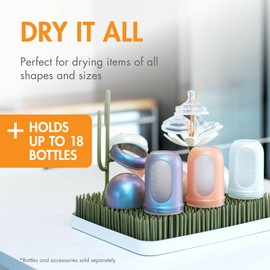 Boon Lawn Countertop Baby Bottle Drying Rack with Antimicrobial Tray - Baby Bottle Rack and Organizer - Baby Feeding Essentials - Sage - 13.5 x 11 x 2.5