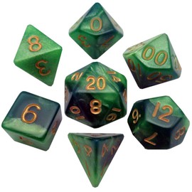 Metallic Dice Games Polyhedral 7 Die Set Resin Dice: Combo Attack Green / Light Green With Gold Numbers