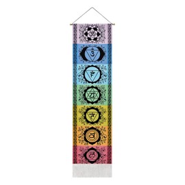 Yugarlibi Black Chakra Wall Hanging with Tassels, Meditation Yoga Tapestry, Mandala Wall Tapestry Wall Hanging for Bedroom Living Room 130x32cm