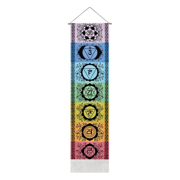 Yugarlibi Black Chakra Wall Hanging with Tassels, Meditation Yoga Tapestry,