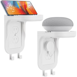 WALI Wall Bathroom Shelf Standard Vertical Duplex GFCI Decorative Outlet for Cell Phone, Dot, Google Home, Speaker up to 20lbs with Cable Management and Detachable Hooks (OSH002-W), White