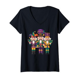 Womens Mardi Gras Shirt Funny Mardi Gras Nutcracker Costume Outfit V-Neck T-Shirt