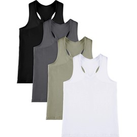 SATINIOR 4 Pieces Girls Dance Tank Tops Racerback Crop Tops Sleeveless Dance Clothes for Girls Gymnastics(13-14 Years,White, Olive, Dark Grey, Black)