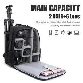 CADeN Camera Backpack Bag Professional for DSLR/SLR Mirrorless Camera Waterproof, Camera Case Compatible for Sony Canon Nikon Camera and Lens Tripod Accessories (Large, 5.0 Black)
