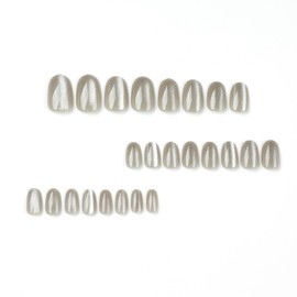 Cat' Eyes Press On Nails, Glue on Nails Stick on Nails Fake Nails, Short Square Almond Ballet Shape, False Nails on 24PCS (Aoki)