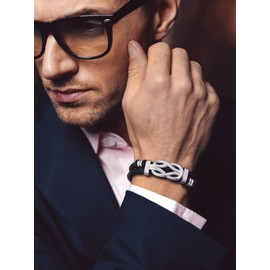 Bandmax Ich Liebe Dich Leather Bracelet Men's Stainless Steel Bracelet Men's Wrap Bracelet with Card Infinity Knot Bracelet for Birthday Christmas Fashion Jewellery Accessory, Stainless Steel