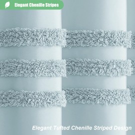 Dynamene Extra Long Shower Curtains - 72 x 84 Inches Long Textured Chenille Striped Fabric Bathroom Shower Curtain, Tall Modern Shabby Chic Waterproof Cloth Shower Curtain Set with Hooks, Fog Blue