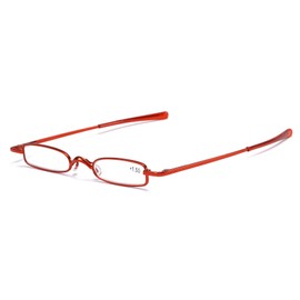 [REAVEE] 老眼鏡 ミニサイズフレーム メタル コンパクト ポケットに収納 軽量 男女兼用 おしゃれ ケース付き 度数 「+1.5」 レッド