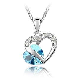 Autiga Women's Double Heart Necklace with 2 Hearts Zirconia Rhinestones Crystal White Gold Plated, Platinum, Rhinestone, zirconia