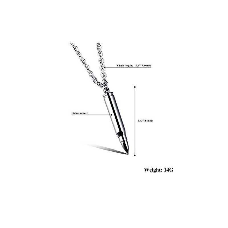 dsanbo Stainless Steel Silver Chain Pendant Bullet Bullet Bullet Men's