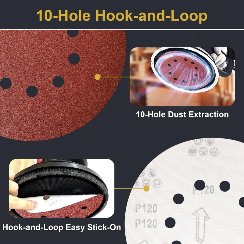 UQIPLB 50 PCS 9 Inch 10 Hole Sanding Discs 120