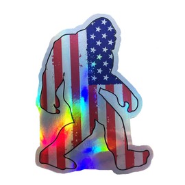 WickedGoodz American Flag Sasquatch Holographic Vinyl Decal - Bigfoot Sticker - for Laptops Windows Cars Trucks