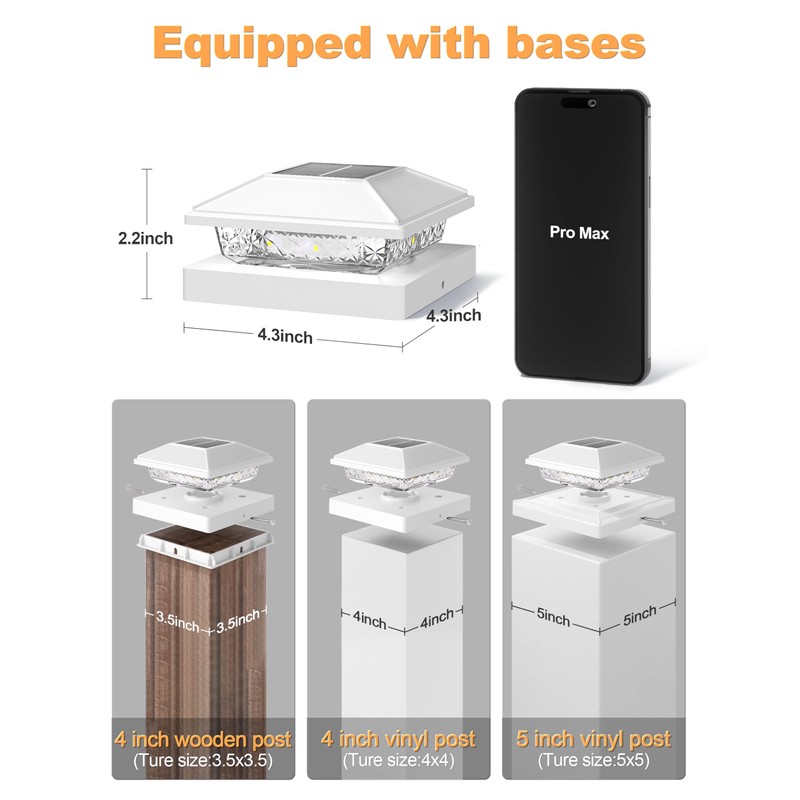 VOLISUN 4x4 Solar Fence - Post Lights 12pack, Post Cap