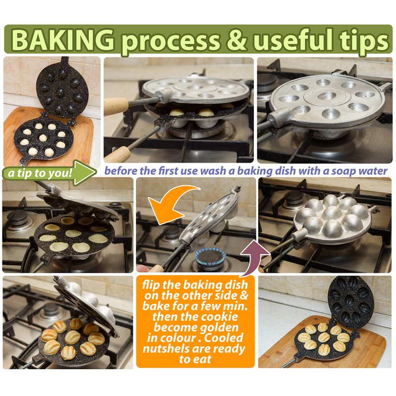 Walnut Cookie Mold Maker - Non-Stick Granite Oreshki Mold -