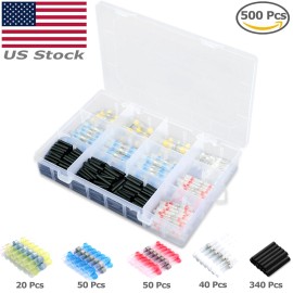 Unbranded 500 PCS Waterproof Heat Shrink Butt Terminals Solder Seal Sleeve Wire Connectors