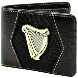 Est 1759 Golden Harp Emblem Premium Irish Stout Wallet Bi-Fold Coin Pocket & Card Holder, Black
