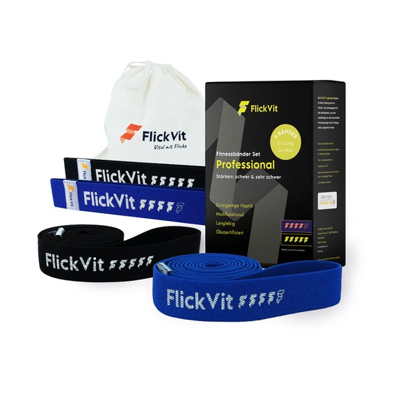FlickVit Fitness Bands Set of 4 Professional (4 & 5) Including Carry Bag, Fitness Band Fabric, Pull-Up Band, Resistance Bands Set, Resistance Band, Elastic Band, Sport, Theraband Set