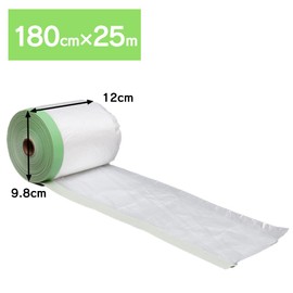 Iris Ohyama M-NTM1800 Pre-Taped Masking Film, Cloth Tape with Film, Protective Covering, 70.9 inches (1,800 mm) x 82 ft (25 m), Green