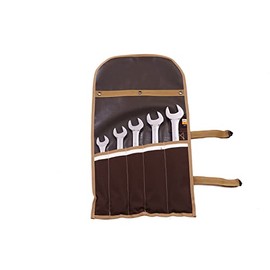 BULL TOOLS Roll Up Pouch Wrench & Tool Organizer Bag Handmade Waterproof PVC Laminated Ballistic Polyester Canvas Portable Storage Round Easy Grip 5 Pocket - Cinnamon Brown - (Tools are not Included)