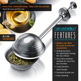 Arendo - Tea Strainer, Tea Filter, Tea Sieve, Tea Infuser, Stainless Steel Ball Tea Strainer with Handle,Tea Strainer Infuser Ball Teatime, for Loose Leaf Tea, Mulling Spices, Herb Leaves