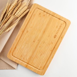 Daniks 100% Organic Bamboo Cutting Board 13x9" (L) – Extra Thick, Heavy Duty Wooden Chopping Board for Kitchen, Serving, with Juice Groove for Fruits, Vegetables, and Bread – BPA Free, Eco-Friendly