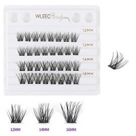 Wleec Beauty Self Adhesive Lash Clusters - Natural, DIY Lash Extensions 32PCS - No Glue Needed, Pre-Glued Lash Clusters, D Curl Eyelash Clusters Wispy Individual Lashes (S16, Mix 12-14-16mm)