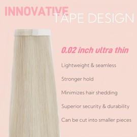 FUOTONBUTY Tape in Hair Extensions Human Hair Double Stitched Invisible Seamless Tape ins 20pcs 50g (Balayage Wheat Blonde to Bleach Blond, 14 inch)