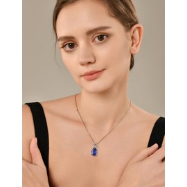 YL Women's Necklace 925 Sterling Silver Lily Flower Pendant Chain 12 Birthstone Pear Drop Zirconia Necklace Jewellery Gifts for Mother Girlfriend, Silver, Tanzanite