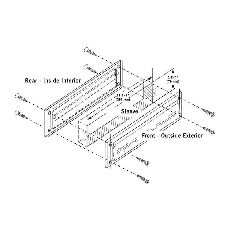 Nuk3y Solid Brass Mail Slot with Sleeve (Satin Nickel, 10"