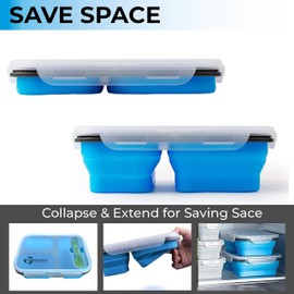 CHEESE CHOPPER Collapsible Food Storage Container for Meal Prep | 3 Separate Compartments with Clip in Fork & Spoon | Microwave, Dishwasher Safe & BPA Free