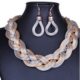 Gregory Crafts & Gifts Gold & Silver Chunky Braided Style Necklace and Earring Set