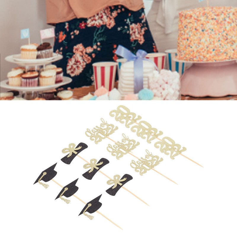 9Sets 2022 Graduation Cupcake Toppers Glitter Alphabet Numbers Diploma Bachelor