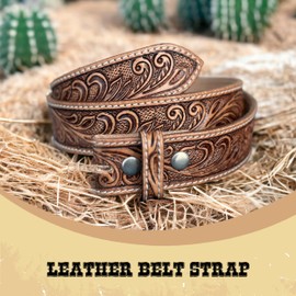 DANIEL'S ARTPLANET Western Leather Belt Strap for Removable Buckle Full Grain Leather Belt Strap 1.5” Cowboy Western Style