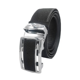 Kurop Men's Stingray Slide-Belt with No Holes, Stingray Leather, Genuine Leather Garusha Belt, all black
