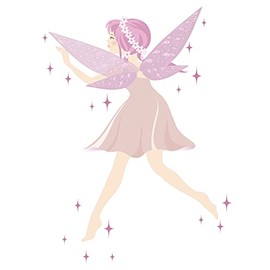 Beautiful Fairy with Shining Star Vinyl Wall Decal - Mystical and Magical Adventures of Pixie Sprite for Nursery Wall Decoration - Pretty Flying Gnome with Wands and Wings Cute Artwork for Girl's Bedroom Wall Decor - 20" x 26"