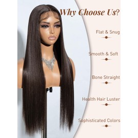 Joedir Long Straight Brown Wig Synthetic Lace Front Wigs with Baby Hair T Part lace Frontal Wigs for Women Long Silk Straight Natural Wig Heat Resistant Fiber 28 Inches