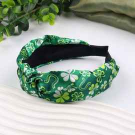 HIFANMM Green Shamrock Headband St Patrick's Day Hair Bands for Women Girls, Green Clover Leaf Wide Knotted Hair Accessories, Top Knot Irish Day Parade Party Decoration Headbands