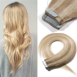 16 inch Tape in Hair Extensions Human Hair [2.5g*20pcs] #18/613 Ash Blonde&Bleach Blonde (50g)
