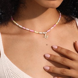 Thaivor Initial Necklaces for Women Natural Seashell Beads Necklaces (C)