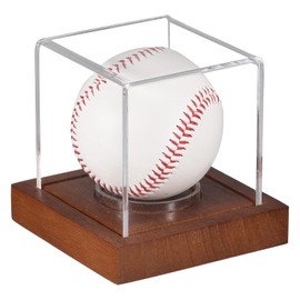 sourcing map Baseball Display Case with Wooden Base, Acrylic Baseball Holder for Presenting Memorabilia, Pine Wood