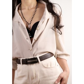 Sacina Gothic Ankh Cross Pentagram Necklace, Bead Chain Rosary Cross Necklace, Goth Jewelry Gift for Women, Men