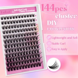 Lash Clusters 10-16mm 144pcs Mixed Tray Individual Lashes D Curl Individual Lashes Cluster Eyelash Extensions DIY Lash Extensions Eyelash Clusters Eyelash Extension Kit at Home (J04-0.07D, 10-16mm)