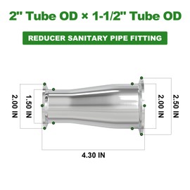 TAISHER 1PCS 304 Stainless Steel 2" Tube OD x 1-1/2" Tube OD Reducer Sanitary Pipe Fittings 2" Tri Clamp 64MM x 1.5" Tri Clamp 50.5MM Ferrule Flange with 2PCS Silicone Gaskets