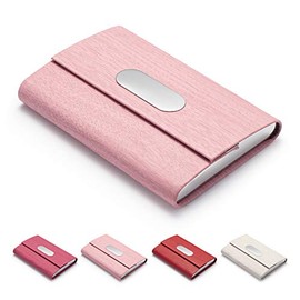 FACATH Business Card Holder, PU Leather Slim Business Card Case - Business Card Carrier ID Case/Wallet Pocket Business Name Card Holder for Women and Men - Pink