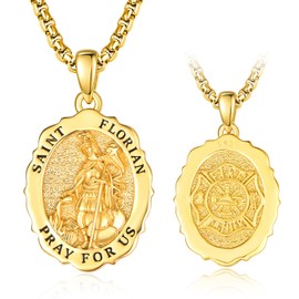 TANGPOET St Florian Firefighter Necklace Gold Plated 925 Sterling Slver Patron Saint of Firefighters Prayer Graduation Catholic Religious Jewelry Gifts for Men Women