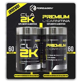 Forzagen CLA-2K  Premium L-Carnitina Two Pack - 60 Capsulas cu  L-Carnitina Capsulas con Cetonas De Frambuesa, Café Verde y Picolinato De Cromo  CLA  