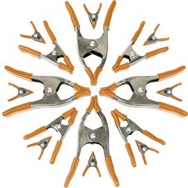 Wellmax Spring Clamps Set - 16PCs Heavy Duty Metal Clamps with Nickel-Plated Finish, Includes 8 x 2" Clamps, 4 x 4" Clamps, and 4 x 6" Clamps, Versatile for Woodworking, Picture Frame Making, and More